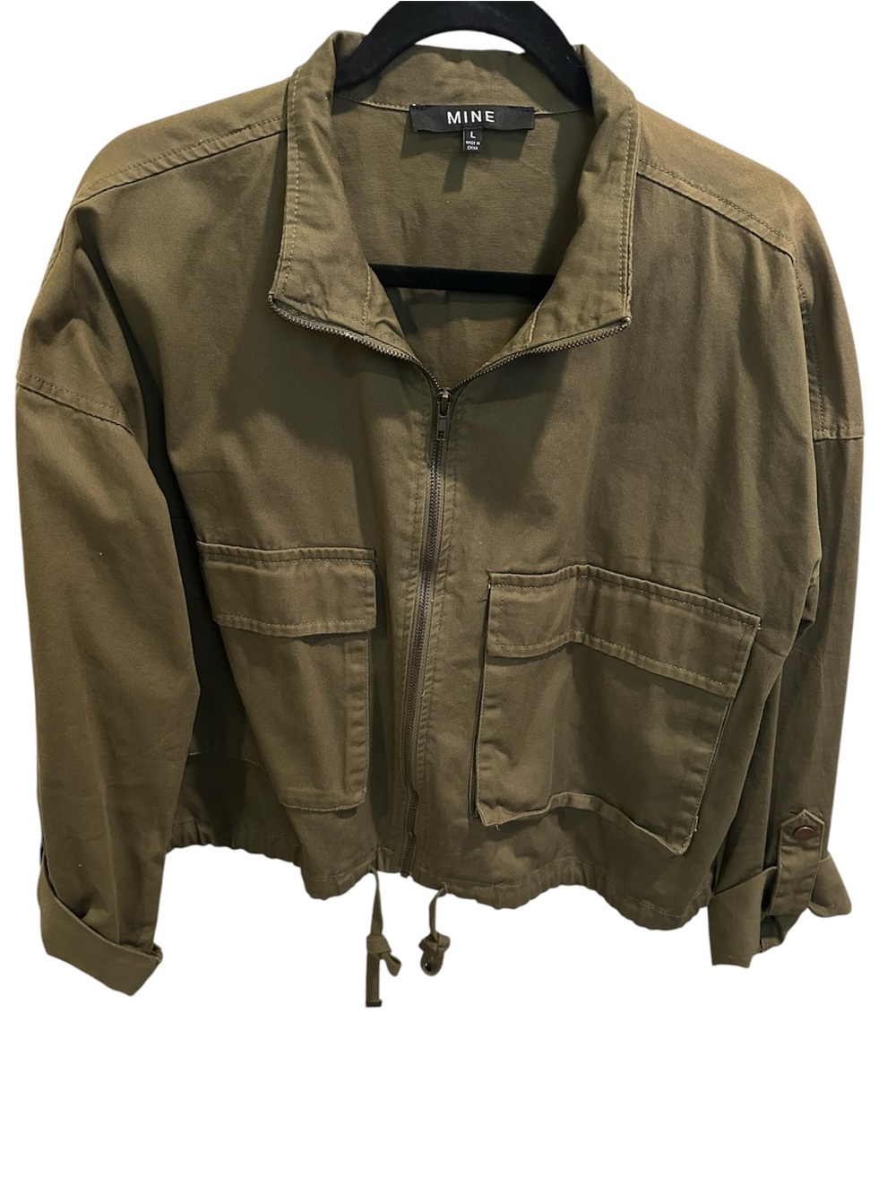 MINE Olive Utility Zip Jacket with Drawstring Hem